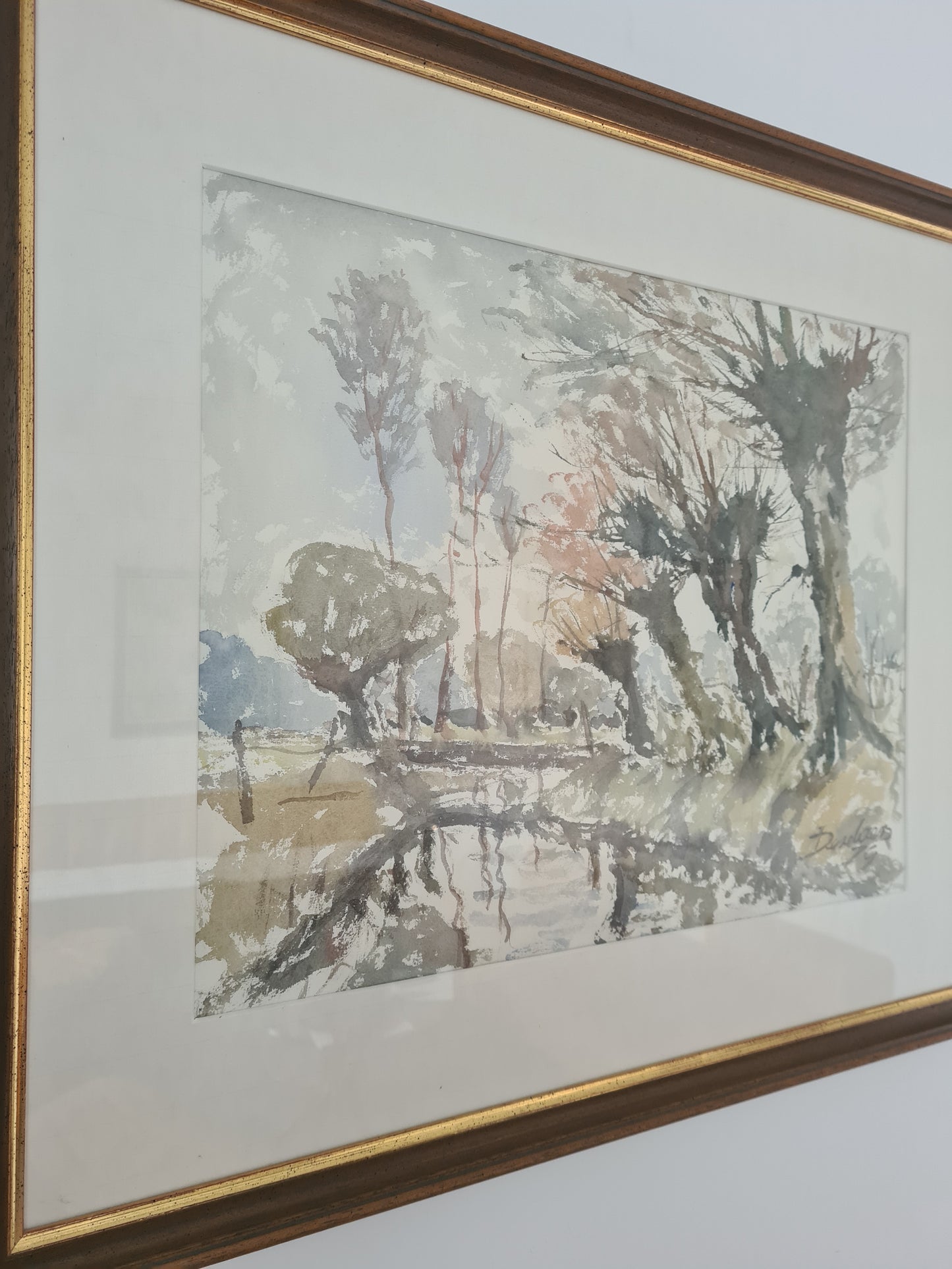 Kunst Aquarellmalerei Gemälde Signiert Wald Landschaft 70x60cm