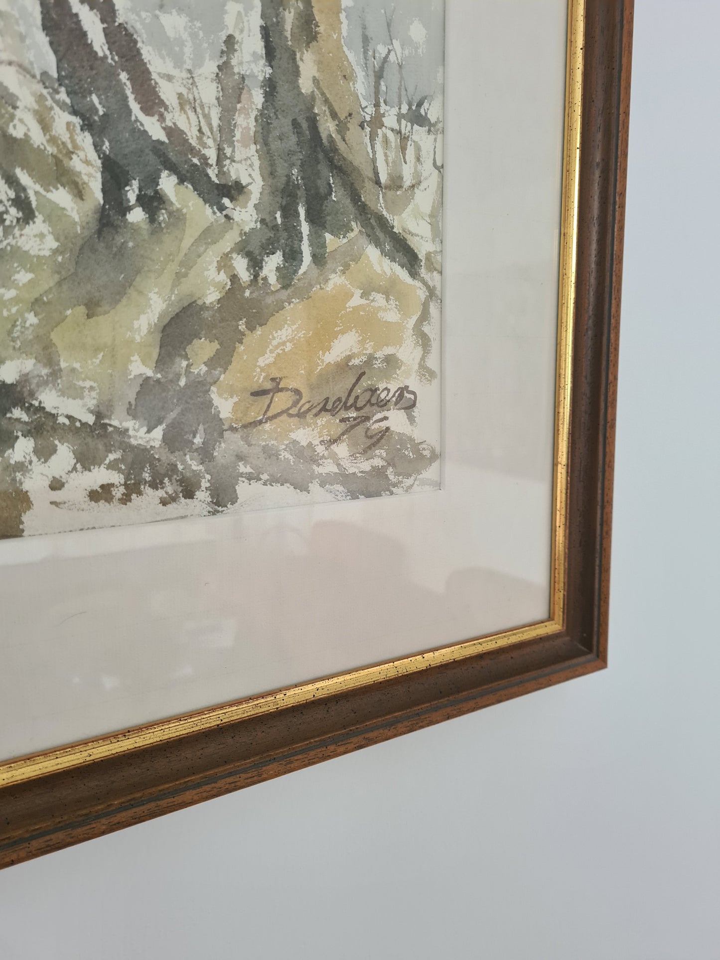 Kunst Aquarellmalerei Gemälde Signiert Wald Landschaft 70x60cm