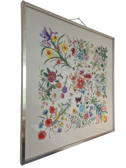 Gucci Seidentuch Gerahmt Seide Stoff Gemälde Vittorio Accornero 90x90cm