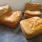2x Vintage Lounge Sessel + Hocker Leder 1970er 80x100cm