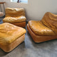 2x Vintage Lounge Sessel + Hocker Leder 1970er 80x100cm