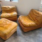 2x Vintage Lounge Sessel + Hocker Leder 1970er 80x100cm