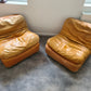 2x Vintage Lounge Sessel + Hocker Leder 1970er 80x100cm