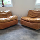 2x Vintage Lounge Sessel + Hocker Leder 1970er 80x100cm