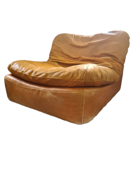 2x Vintage Lounge Sessel + Hocker Leder 1970er 80x100cm