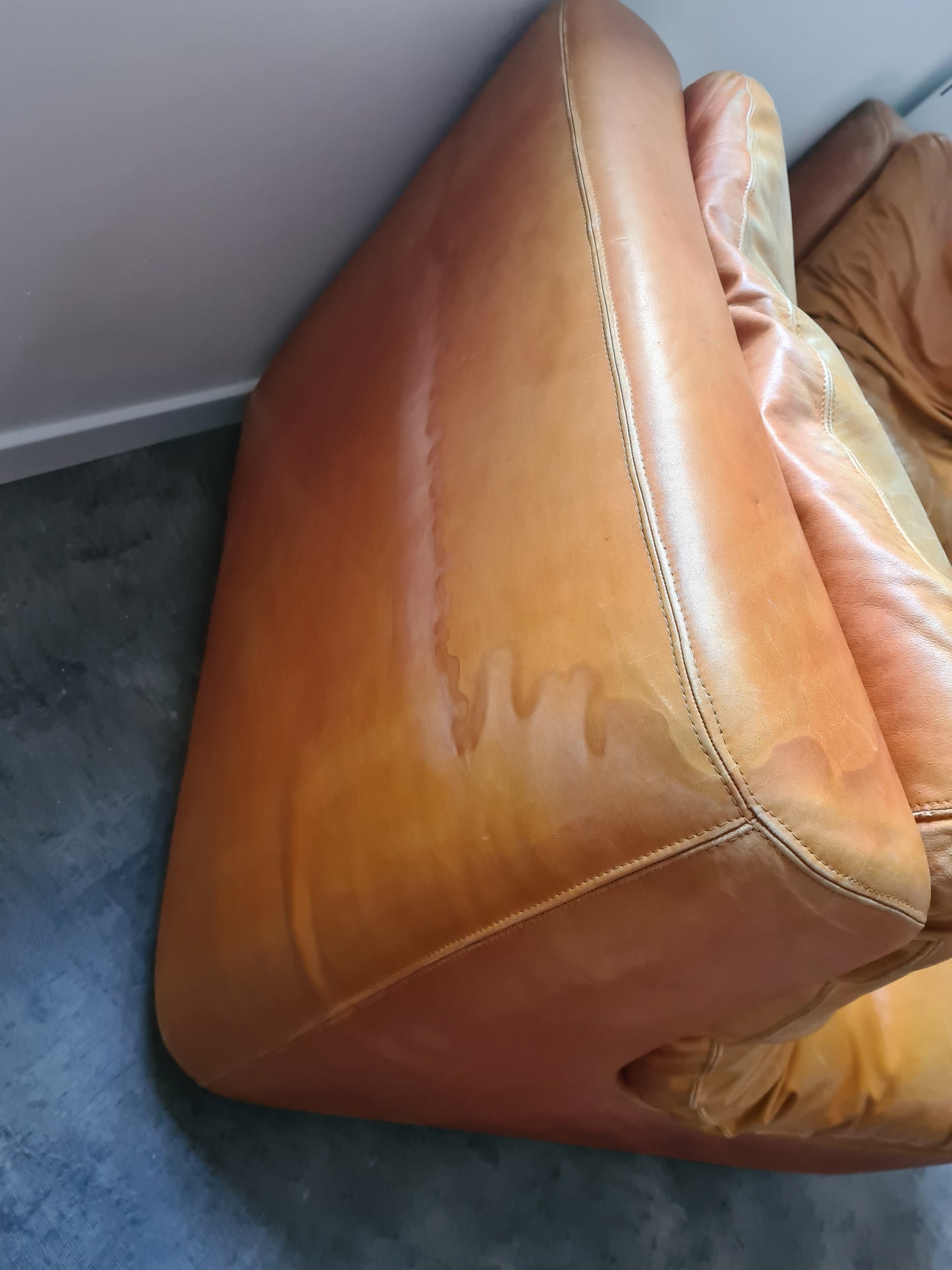 2x Vintage Lounge Sessel + Hocker Leder 1970er 80x100cm