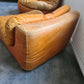 2x Vintage Lounge Sessel + Hocker Leder 1970er 80x100cm