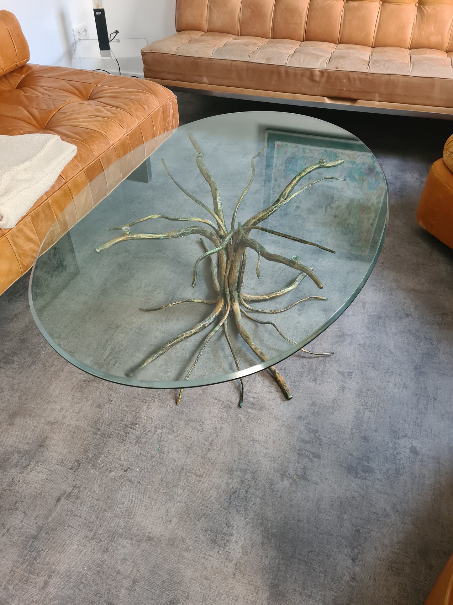 Couchtisch Salvino Marsura signiert Italien Glas Metall 120x75x45cm