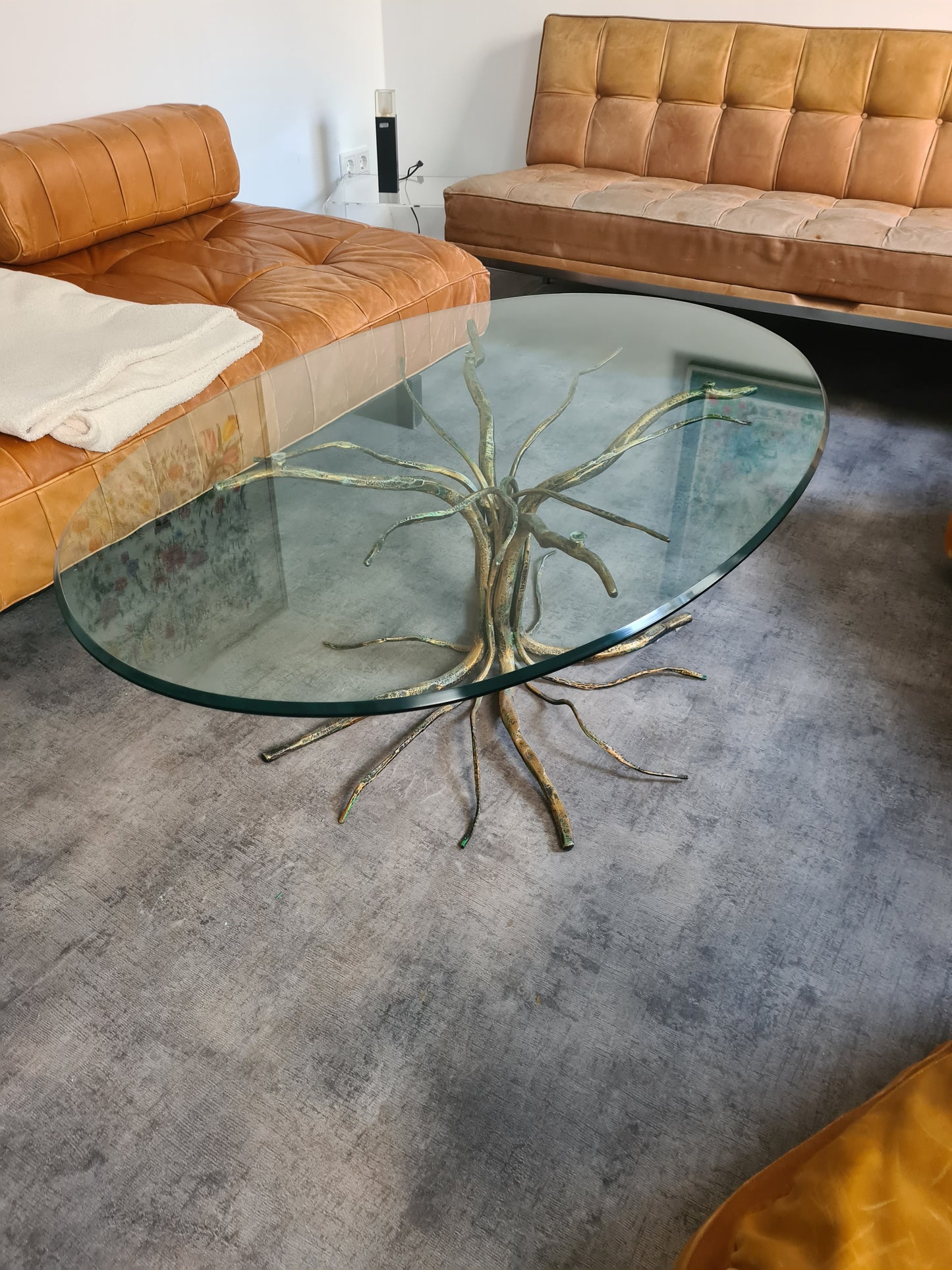 Couchtisch Salvino Marsura signiert Italien Glas Metall 120x75x45cm