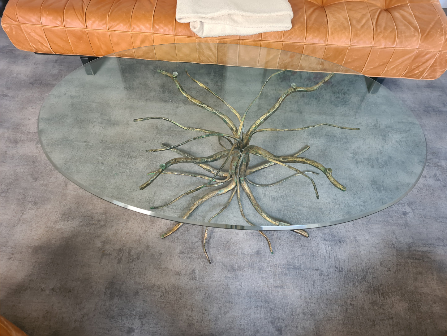 Couchtisch Salvino Marsura signiert Italien Glas Metall 120x75x45cm