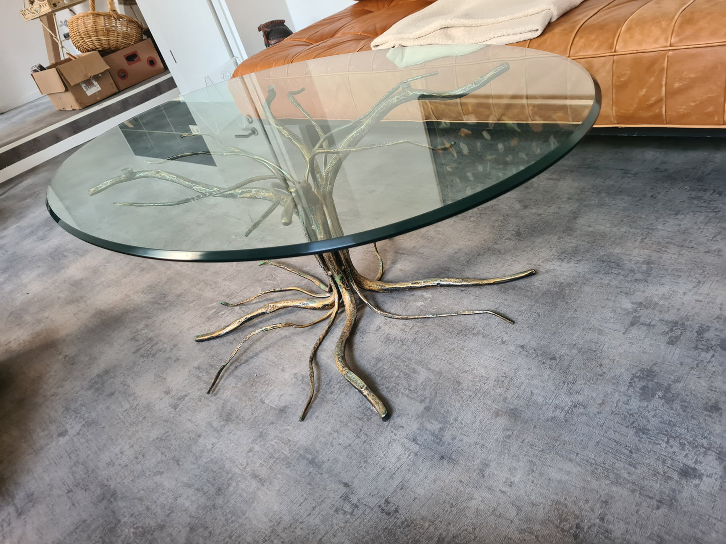 Couchtisch Salvino Marsura signiert Italien Glas Metall 120x75x45cm