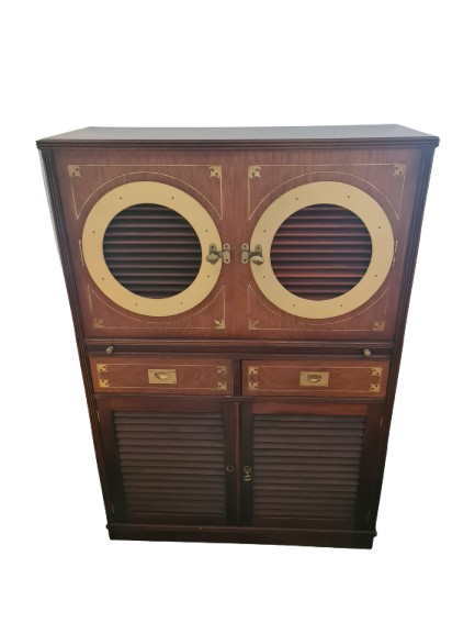 Marine Schrank Schiffsmöbel Sekretär Old Navy Bullauge Messing130cm