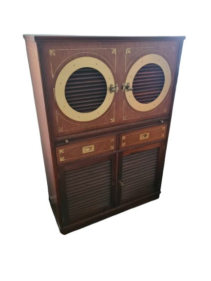 Marine Schrank Schiffsmöbel Sekretär Old Navy Bullauge Messing130cm