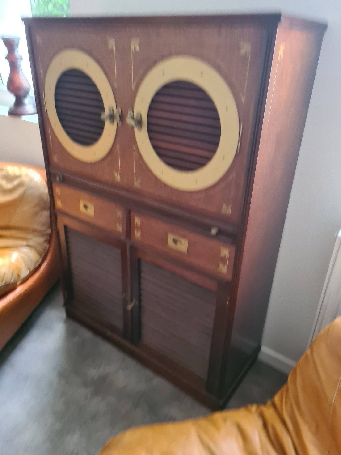 Marine Schrank Schiffsmöbel Sekretär Old Navy Bullauge Messing130cm