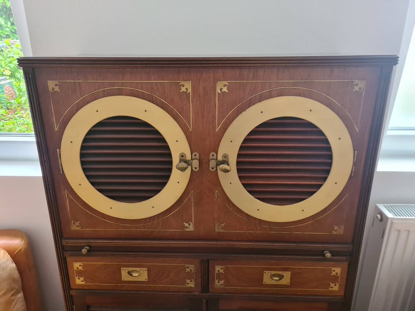 Marine Schrank Schiffsmöbel Sekretär Old Navy Bullauge Messing130cm