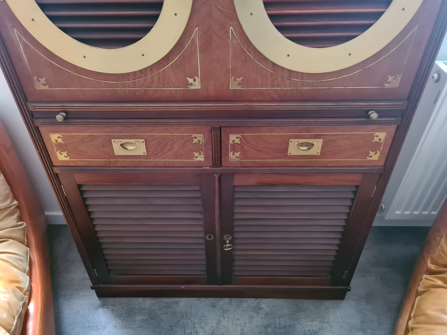 Marine Schrank Schiffsmöbel Sekretär Old Navy Bullauge Messing130cm