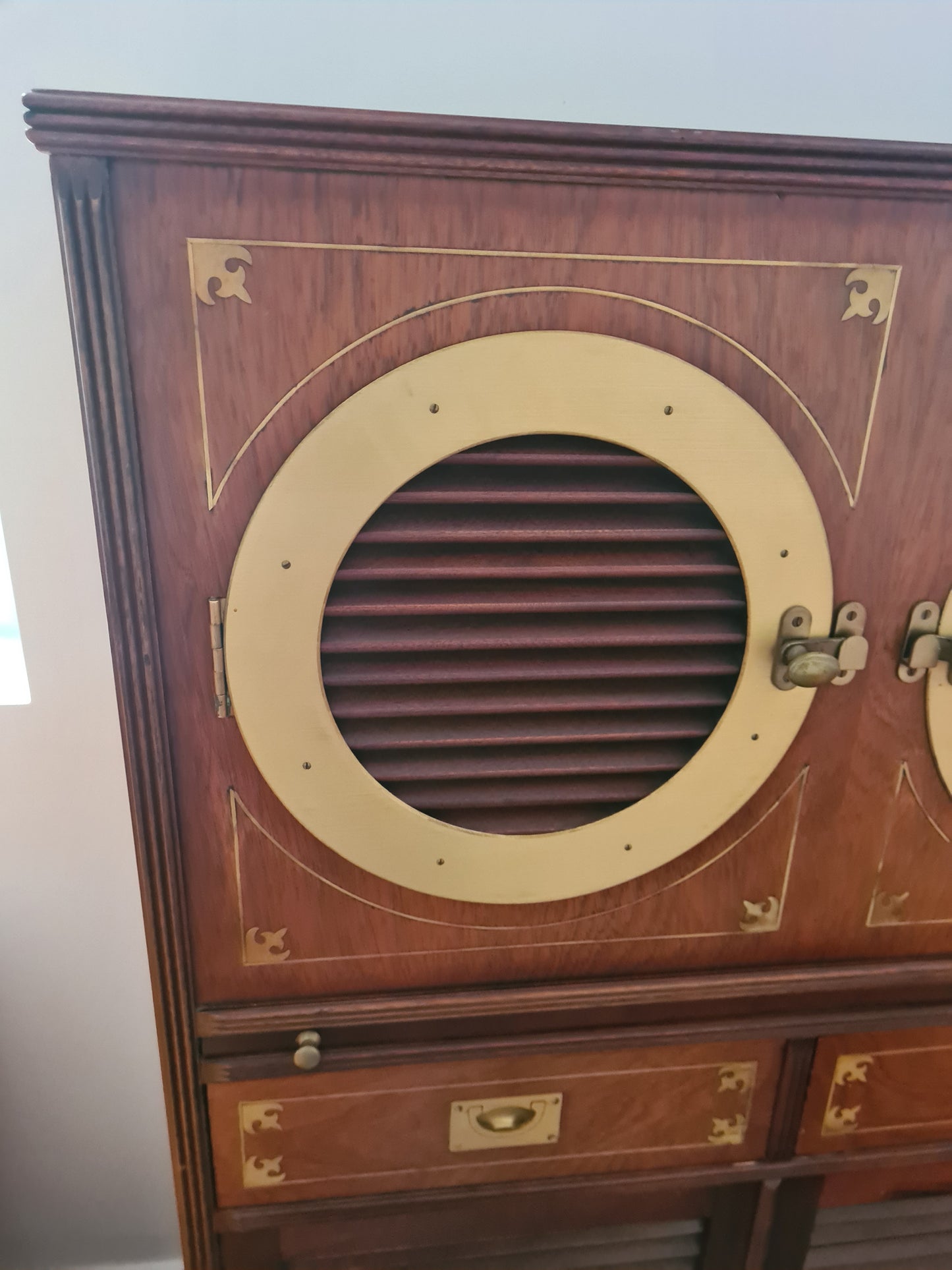 Marine Schrank Schiffsmöbel Sekretär Old Navy Bullauge Messing130cm