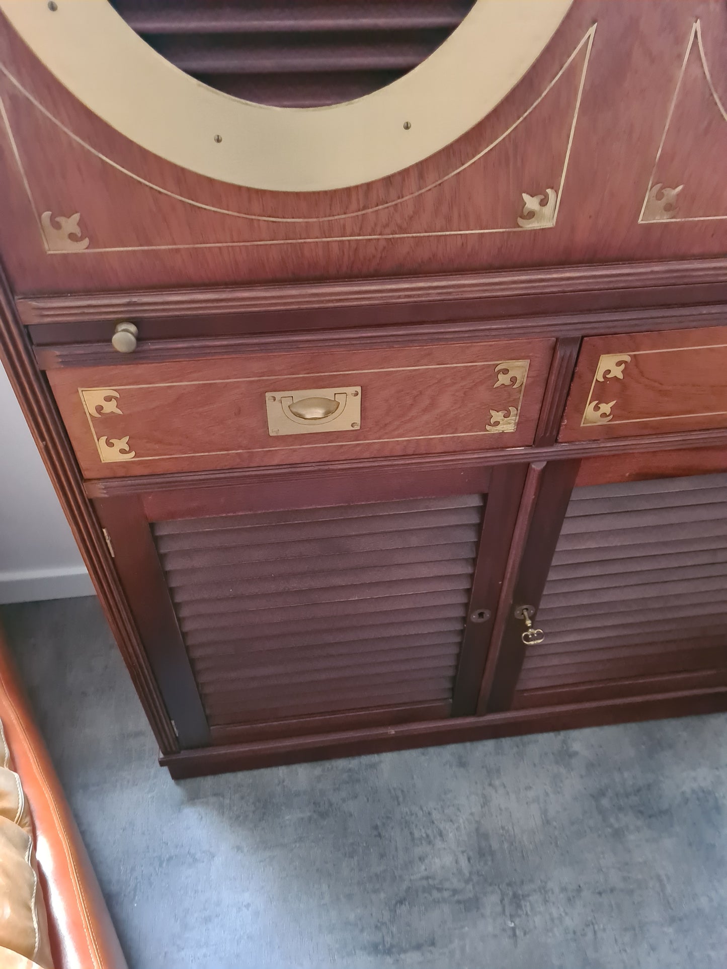 Marine Schrank Schiffsmöbel Sekretär Old Navy Bullauge Messing130cm