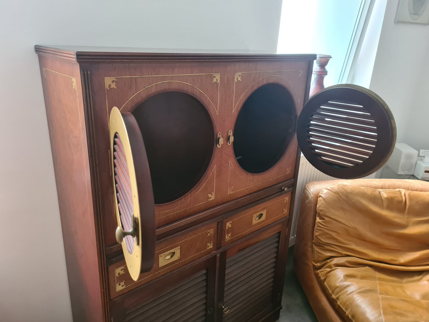 Marine Schrank Schiffsmöbel Sekretär Old Navy Bullauge Messing130cm