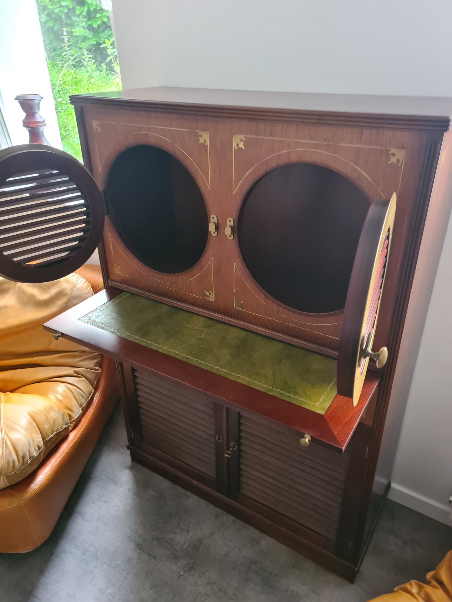 Marine Schrank Schiffsmöbel Sekretär Old Navy Bullauge Messing130cm