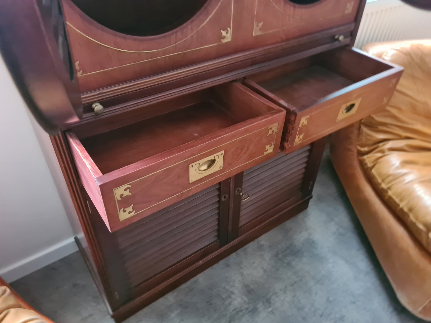 Marine Schrank Schiffsmöbel Sekretär Old Navy Bullauge Messing130cm