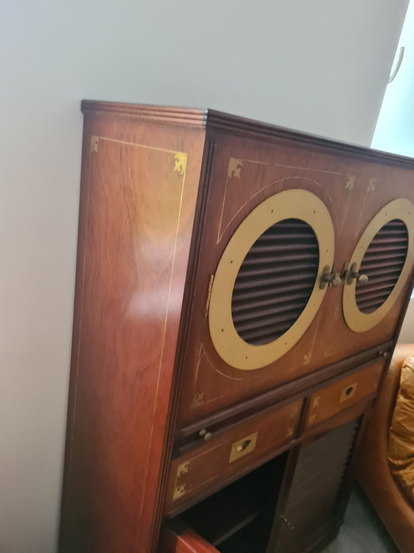 Marine Schrank Schiffsmöbel Sekretär Old Navy Bullauge Messing130cm