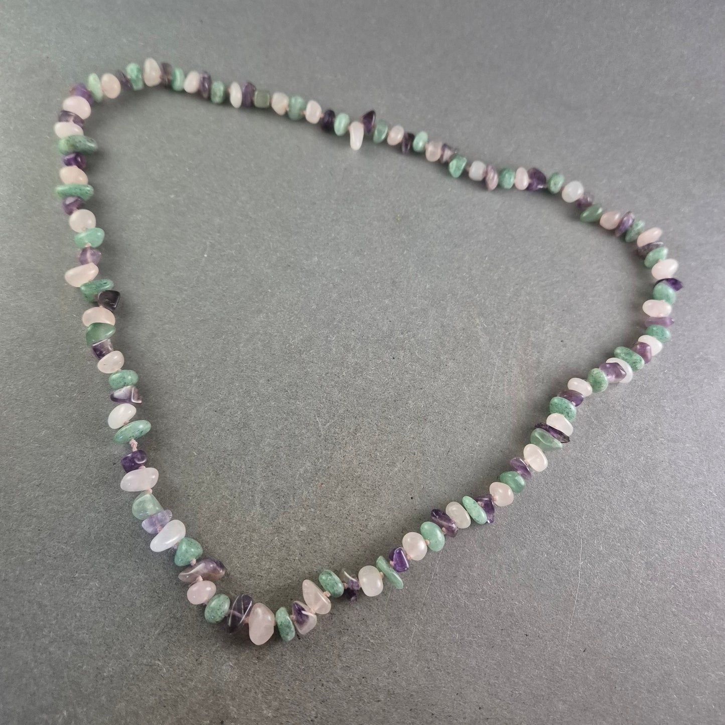 Edelstein Halskette mit Splittern – Aventurin, Rosenquarz & Amethyst