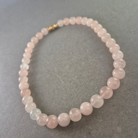 Damen Halskette – Rosenquarz Kugelperlen