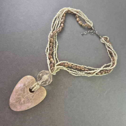 Damen Halskette mit Herz Anhänger – Mehrreihig & Perlenmix