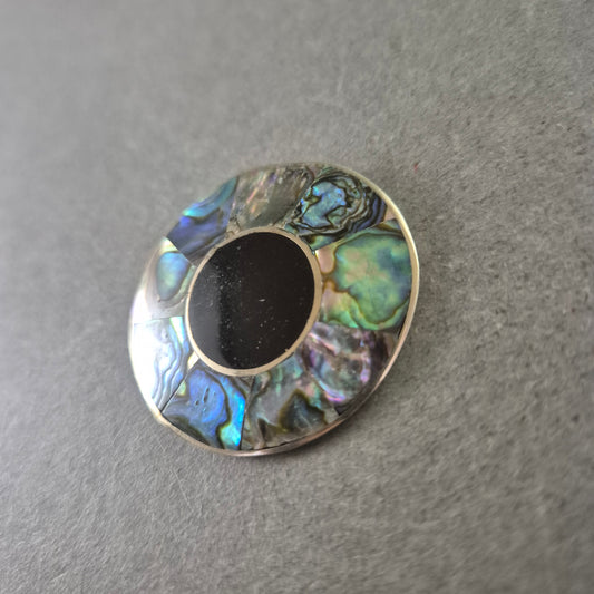 Damen Brosche rund – Perlmutt Einlage in schimmernden Farben