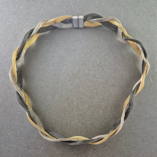 Damen Kette – Geflochtenes Design in Silber, Grau & Gold