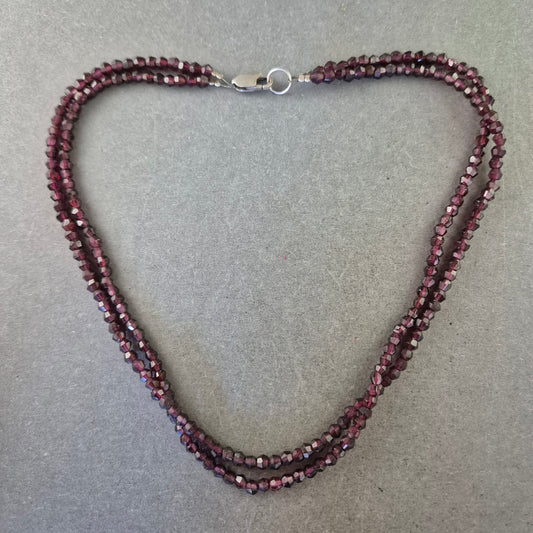 Damen Kette – Doppelreihige Granat Halskette mit Facettenschliff