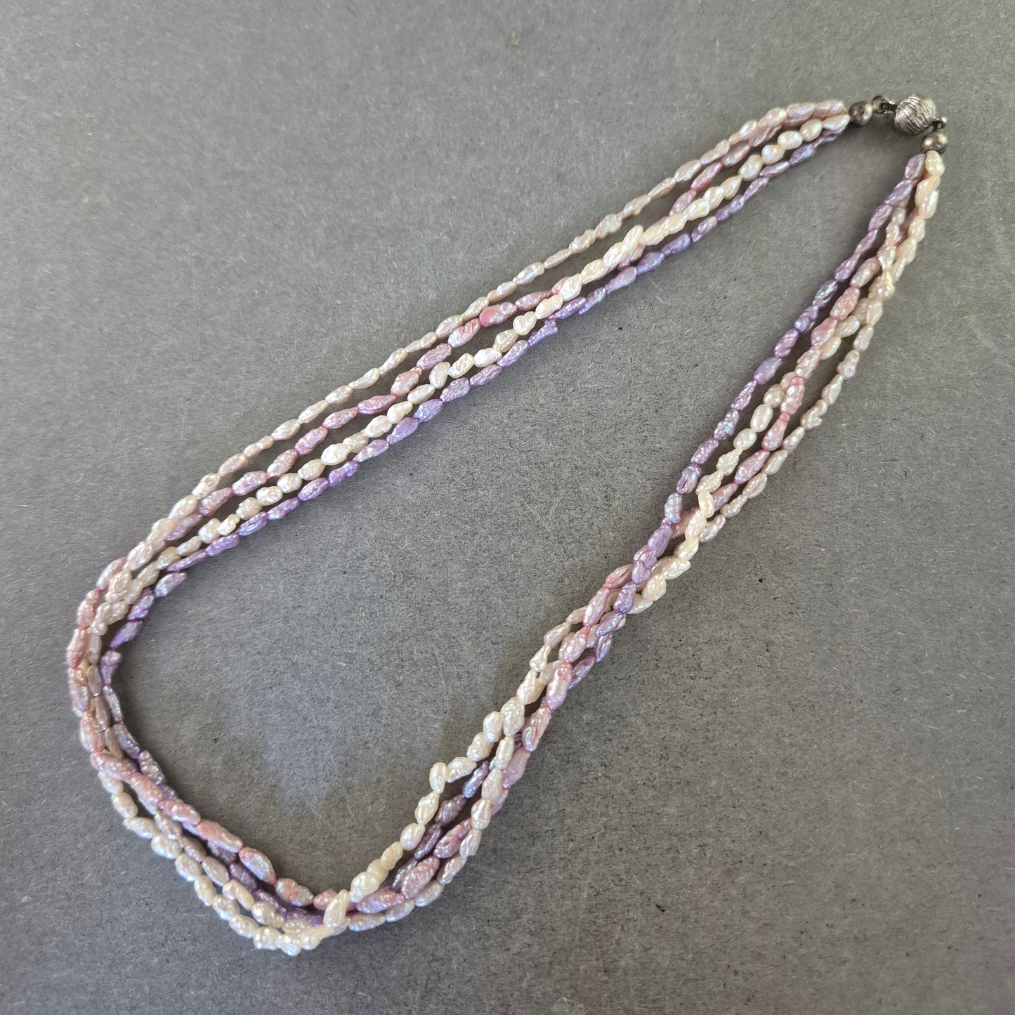 Damen Kette Mehrreihige Süßwasserperlen in Rosa & Weiß 835 Silberverschluss