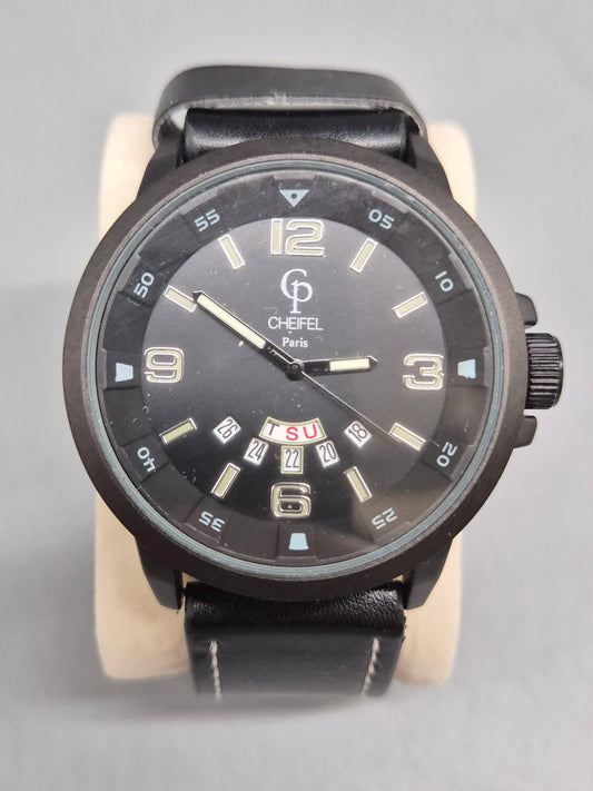 Cheifel Herren Uhr in Schwarz mit Tages- und Datumsanzeige