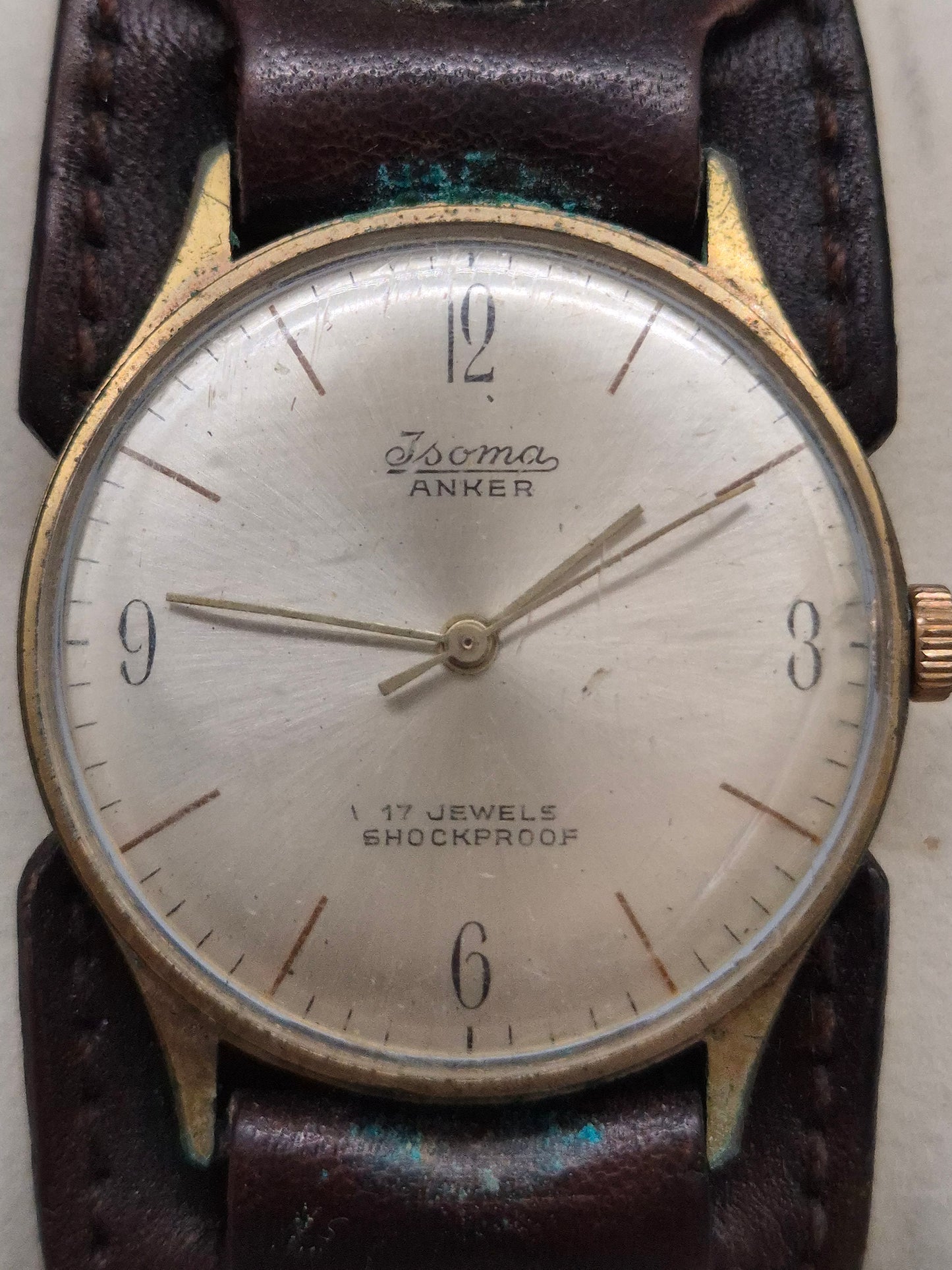 Vintage Isoma Herren Uhr mit Lederband und Münz-Applikation