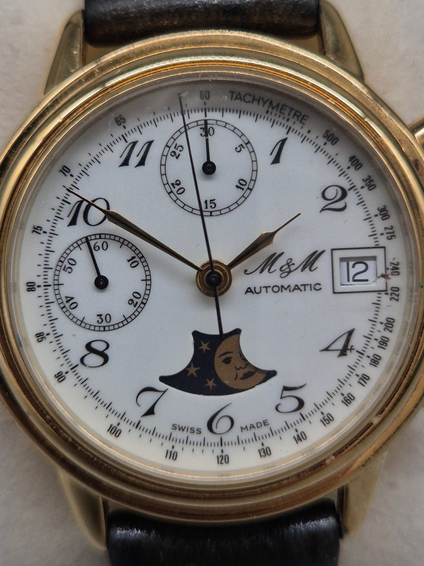 Eleganter M&M Automatic Herren Uhr mit Chronograph und Mondphase