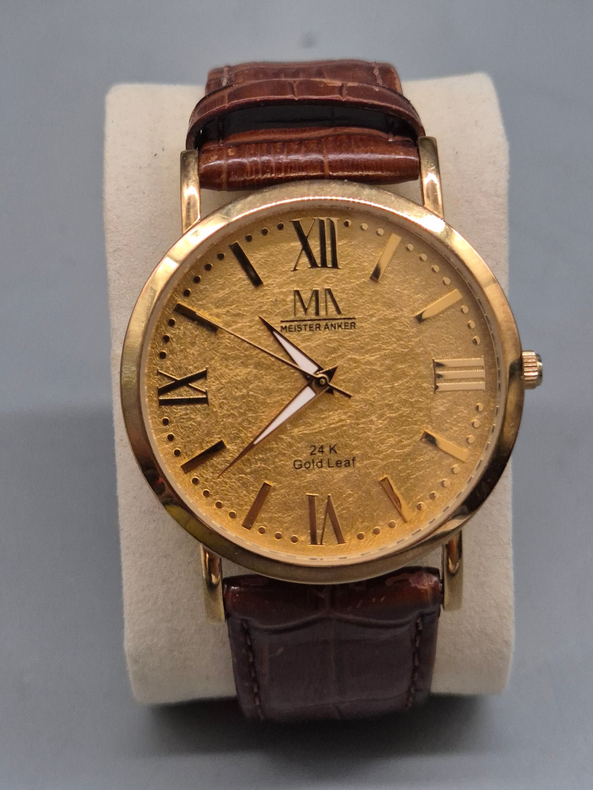Meister Anker Herren Uhr – 24 K Gold Leaf, Lederarmband