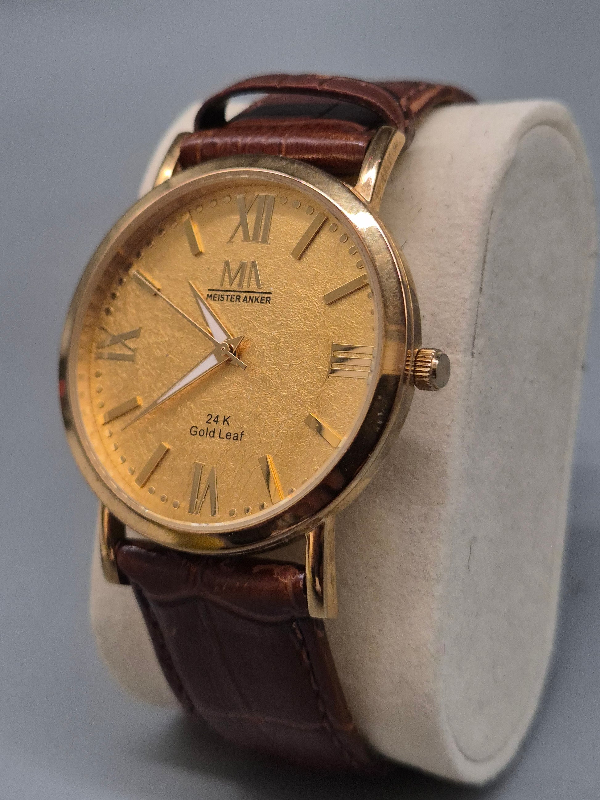 Meister Anker Herren Uhr – 24 K Gold Leaf, Lederarmband