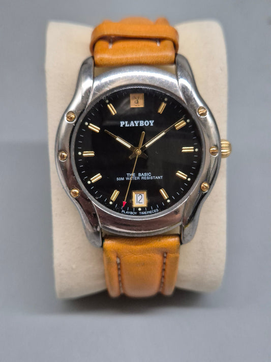 Playboy Herren Uhr „The Basic“ – Edelstahl & Leder, 50 m wasserdicht