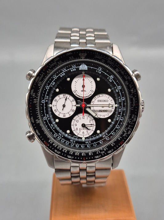 Seiko SQ100 Herren Uhr – 7T34‑6A90 Flightmaster Chronograph im Pilot‑Style