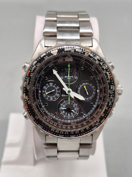 Seiko Sports Uhr 150 Herren 7T34‑6A00 Flightmaster Chronograph Rechenschieber