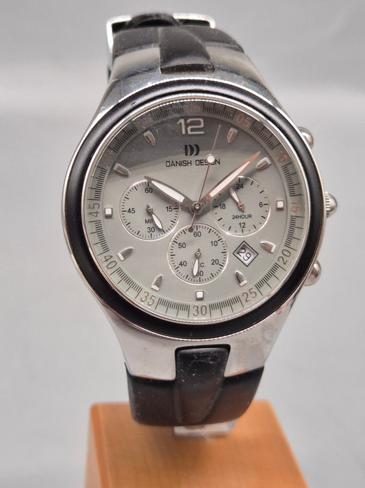 Uhr Danish Design Herren Chronograph Edelstahl schwarzes Kautschukband