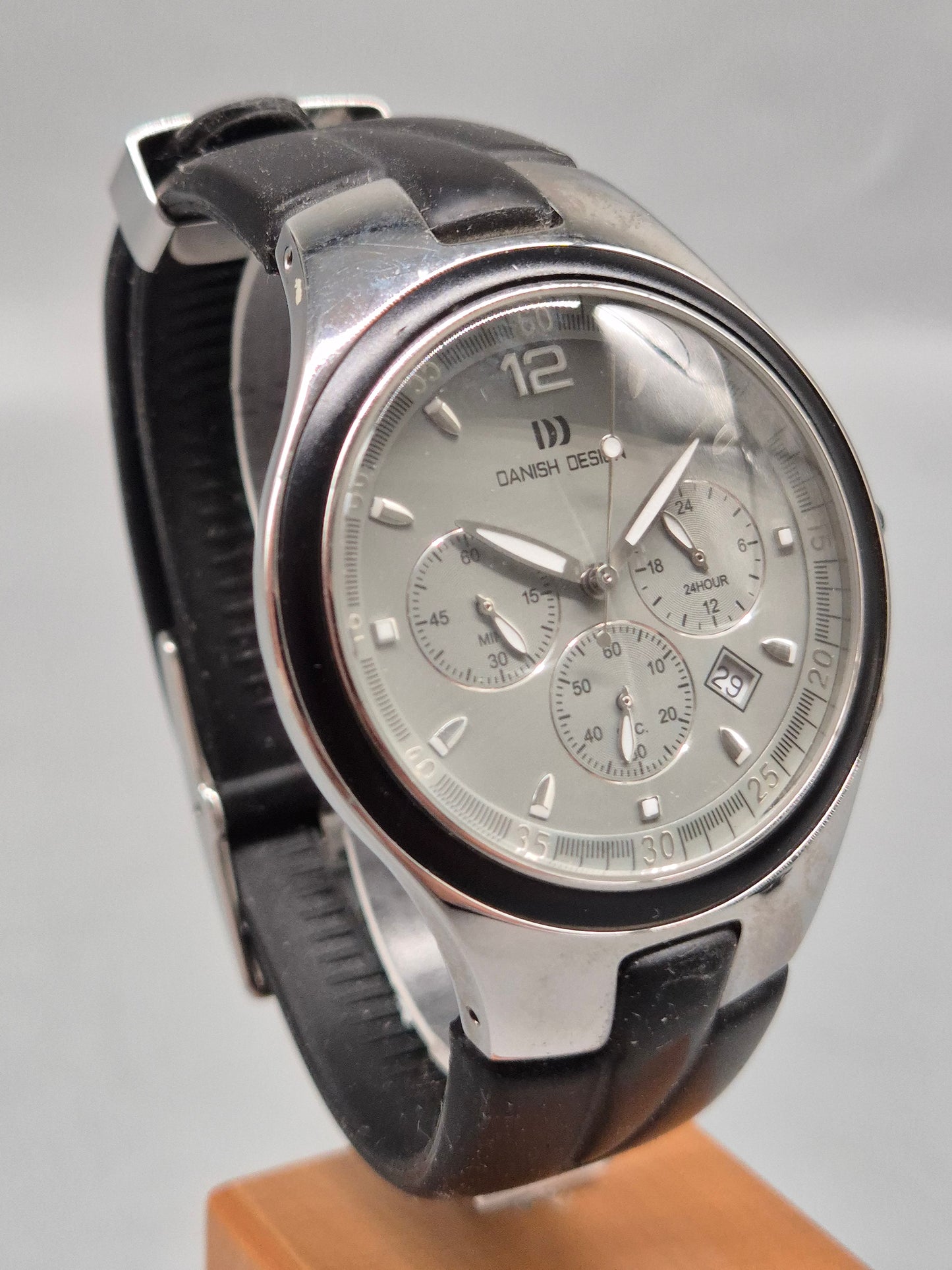 Uhr Danish Design Herren Chronograph Edelstahl schwarzes Kautschukband