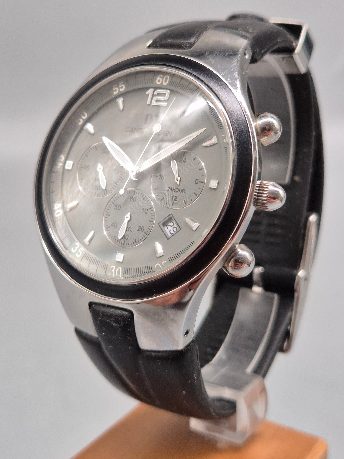 Uhr Danish Design Herren Chronograph Edelstahl schwarzes Kautschukband