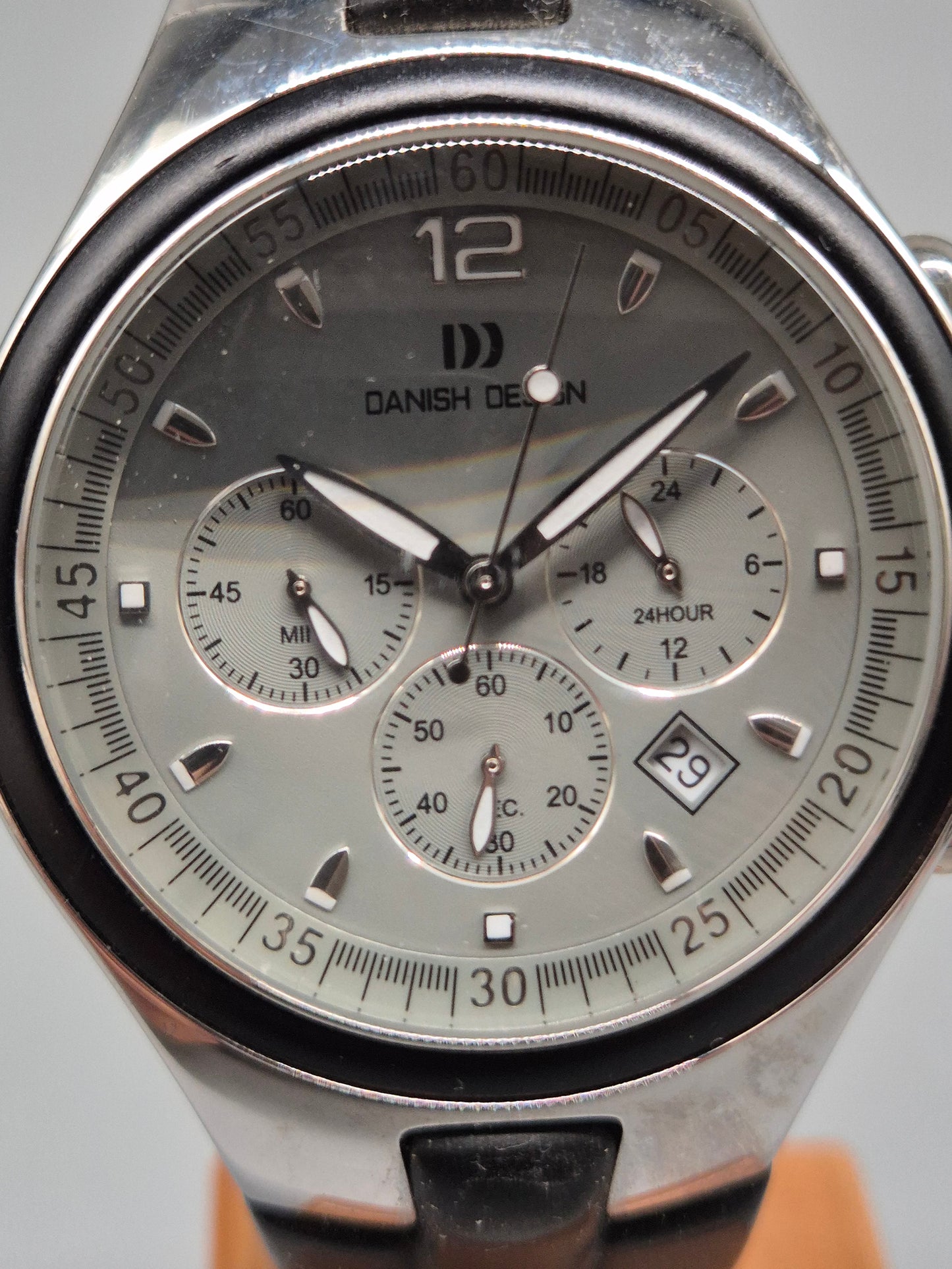 Uhr Danish Design Herren Chronograph Edelstahl schwarzes Kautschukband