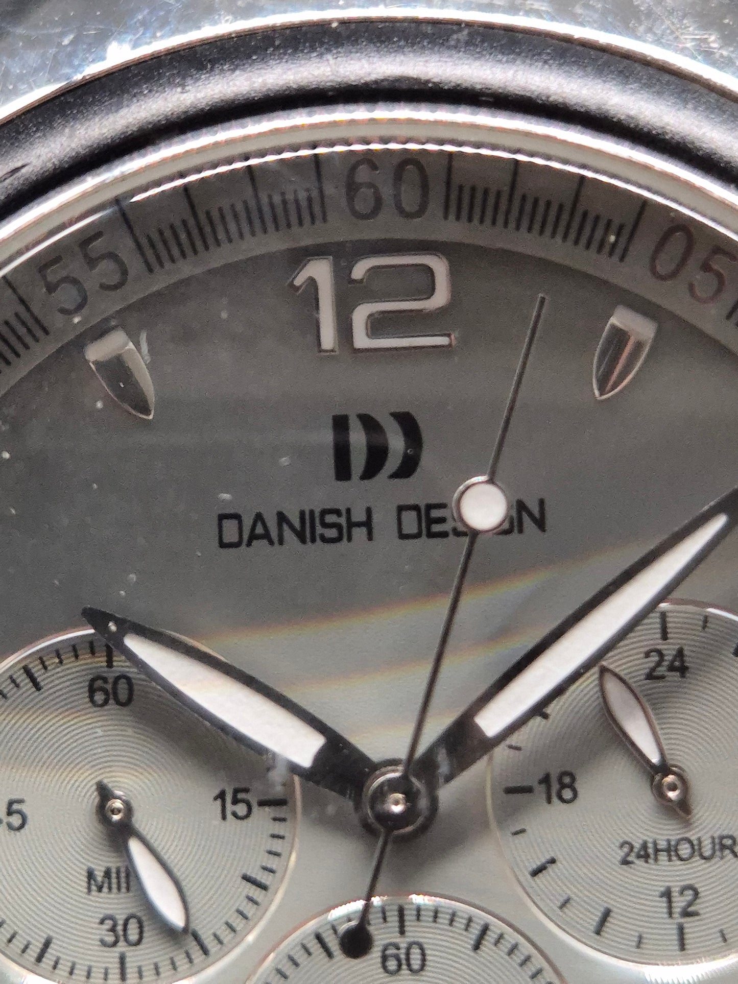 Uhr Danish Design Herren Chronograph Edelstahl schwarzes Kautschukband