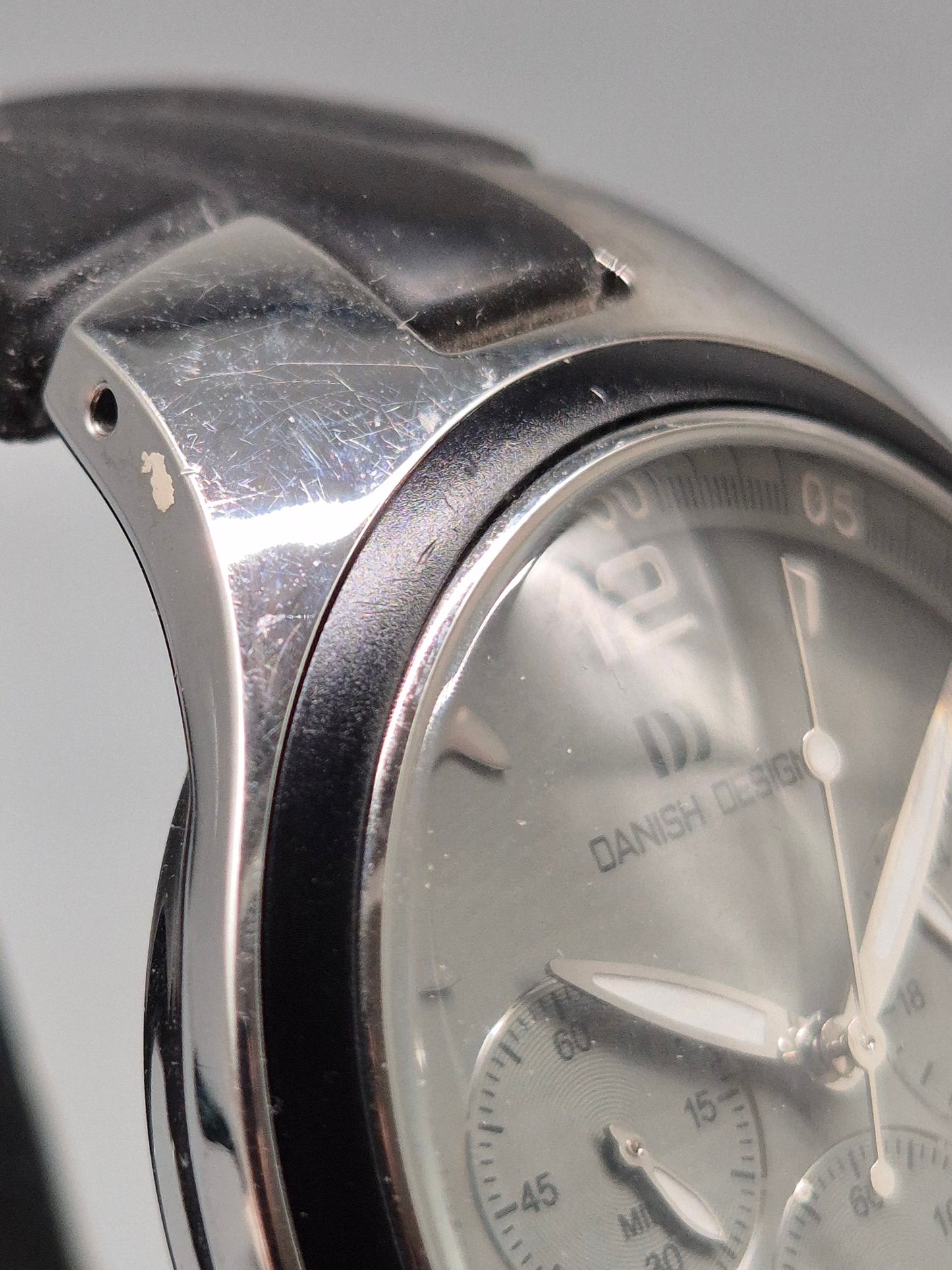 Uhr Danish Design Herren Chronograph Edelstahl schwarzes Kautschukband