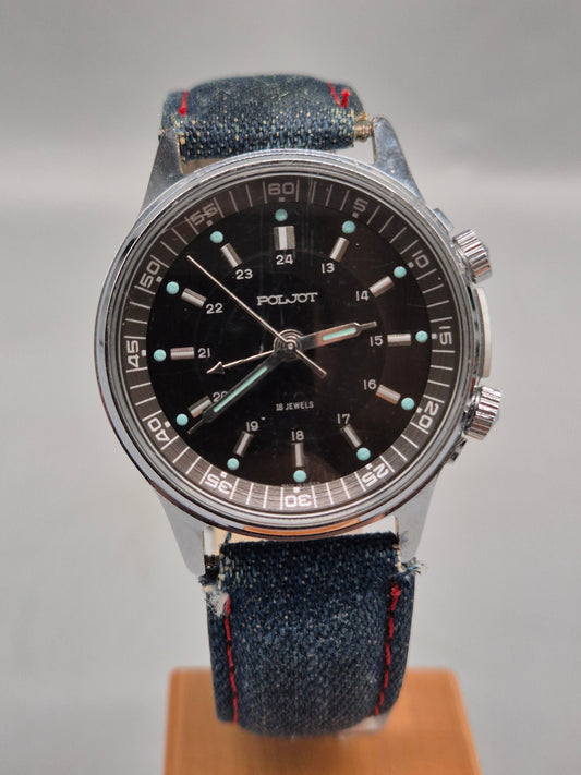 Poljot Herren Uhr Mechanisch 18 Steine zweite Zeitzone Klassiker