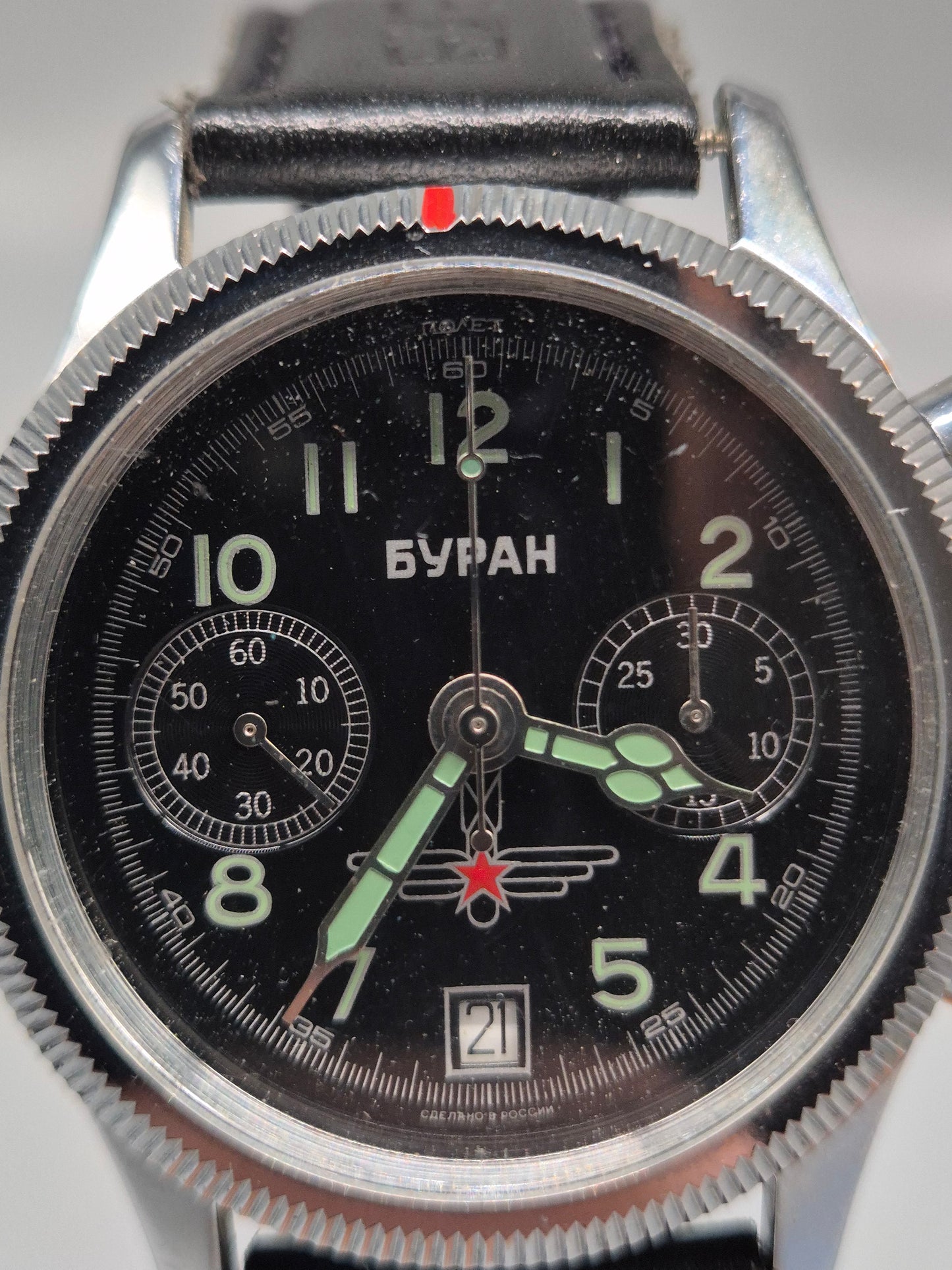 Buran Herren Uhr – Mechanischer Flugchronograph mit Leuchtziffern