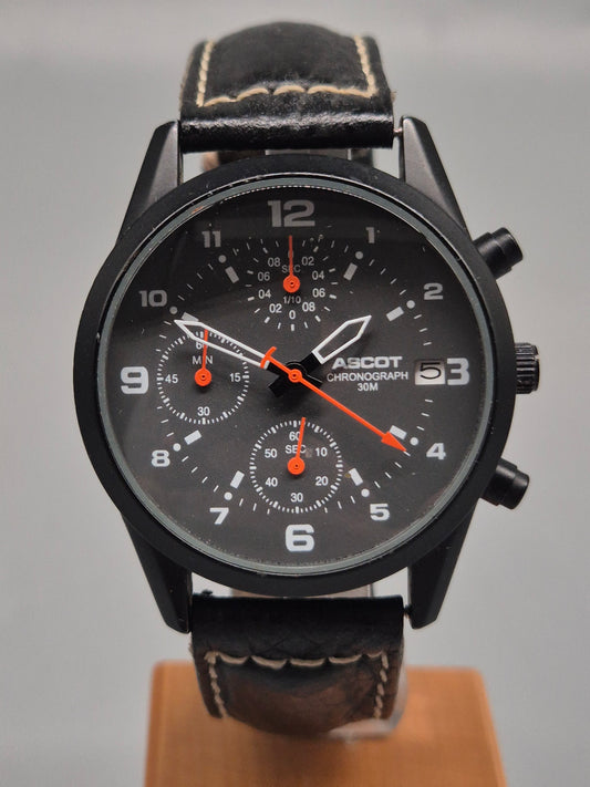 Ascot Chronograph Herren Uhr – Schwarzes Design mit sportlichen Akzenten